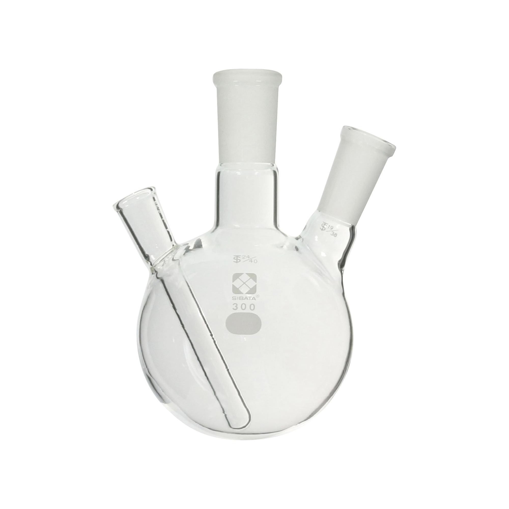 共通摺合二口丸底フラスコ 温度計用封入管付 300mL