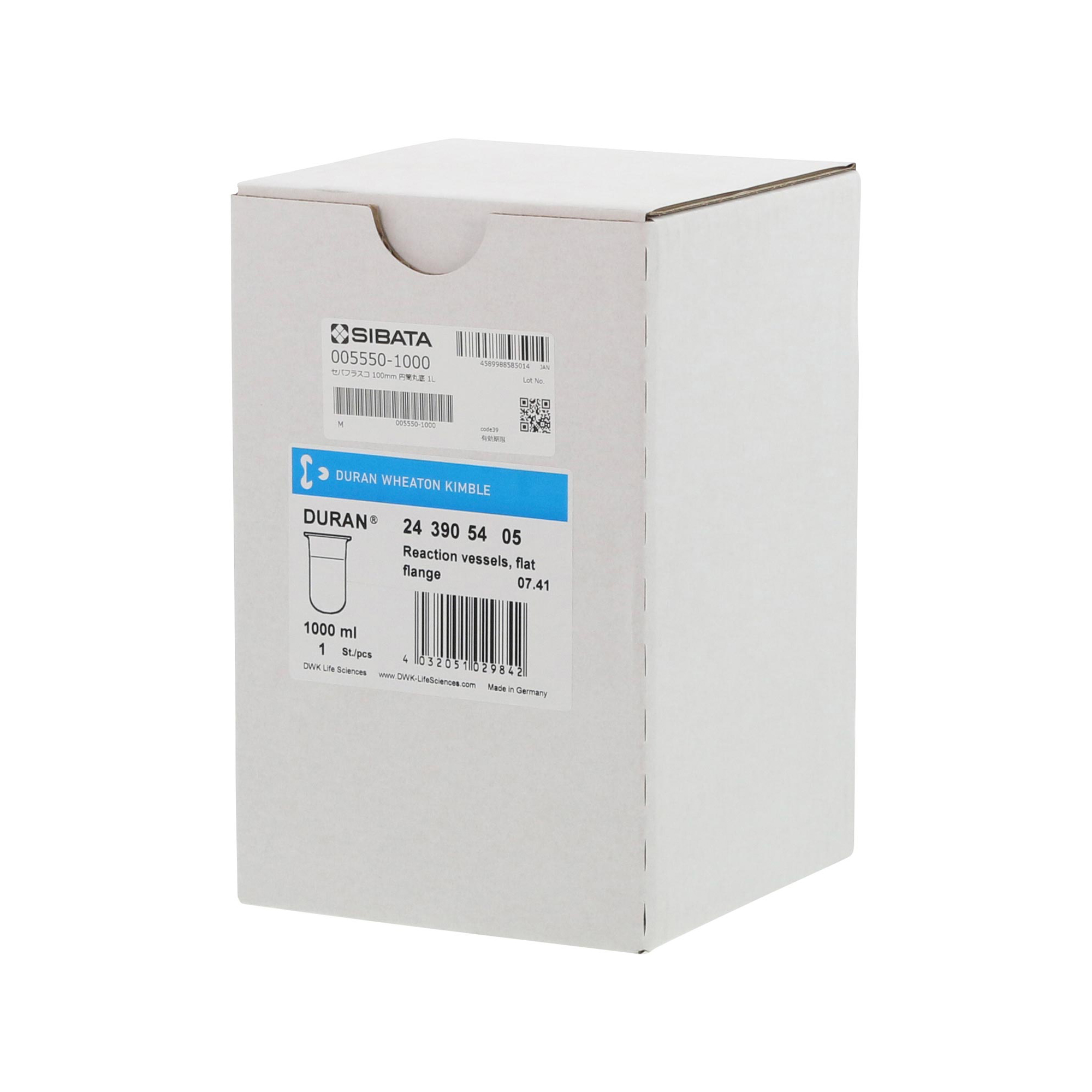 セパラブルフラスコ 円筒形 バンド式 DURANタイプ 100mm 1000mL