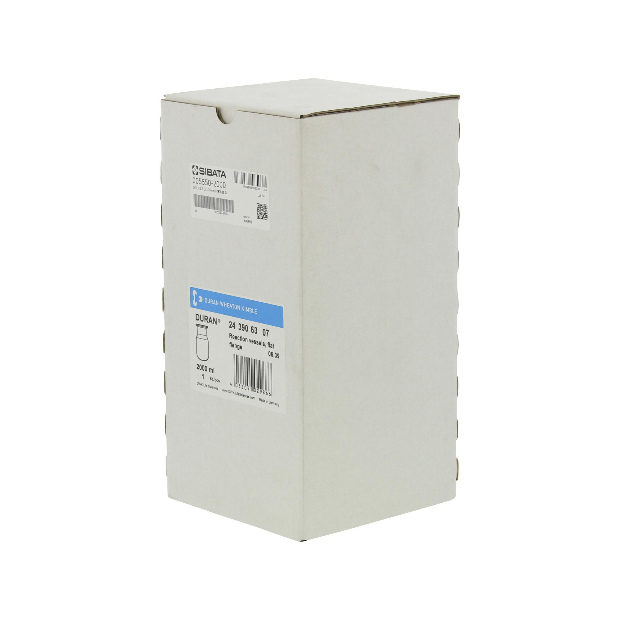 セパラブルフラスコ 円筒形 バンド式 DURANタイプ 100mm 2000mL