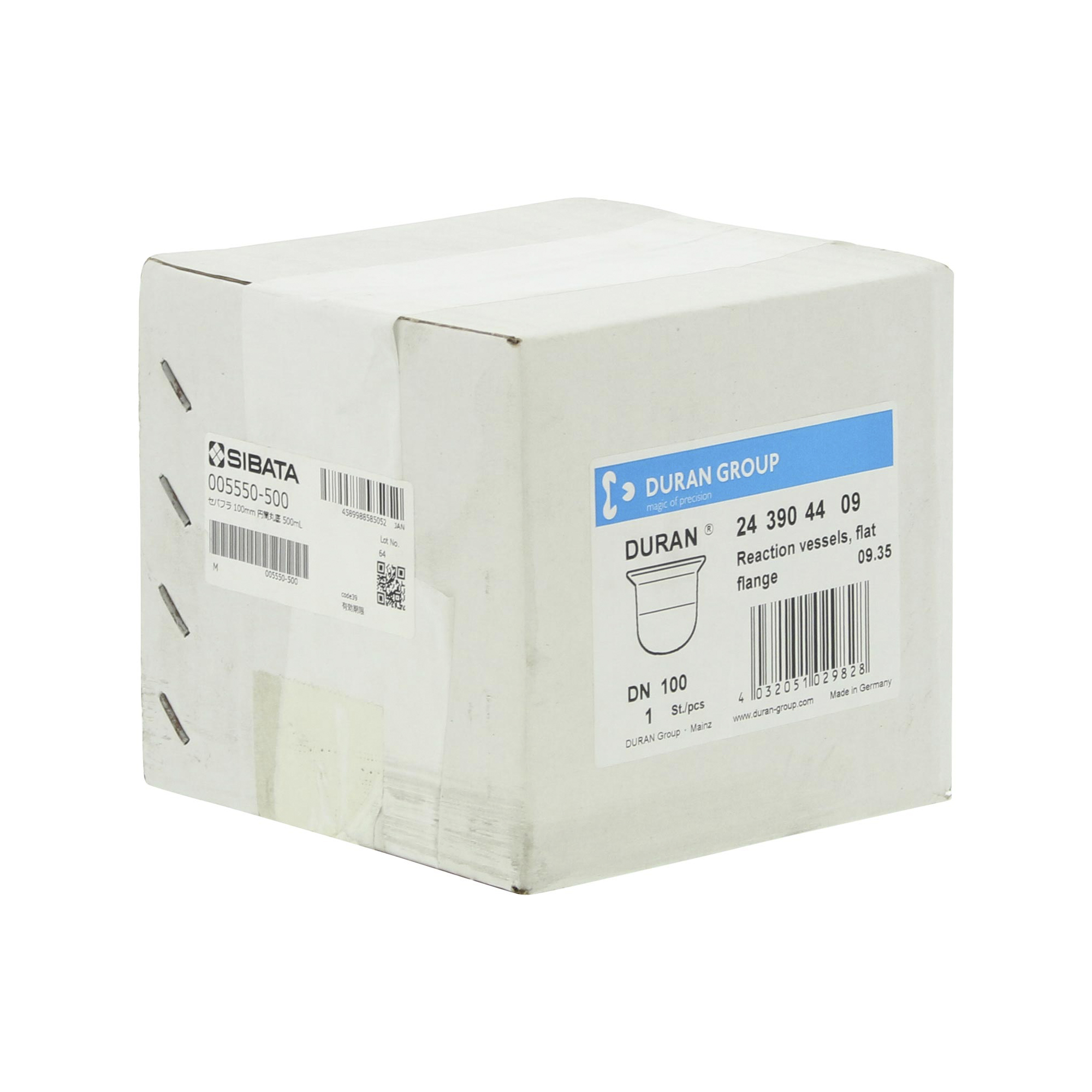 セパラブルフラスコ 円筒形 バンド式 DURANタイプ 100mm 500mL