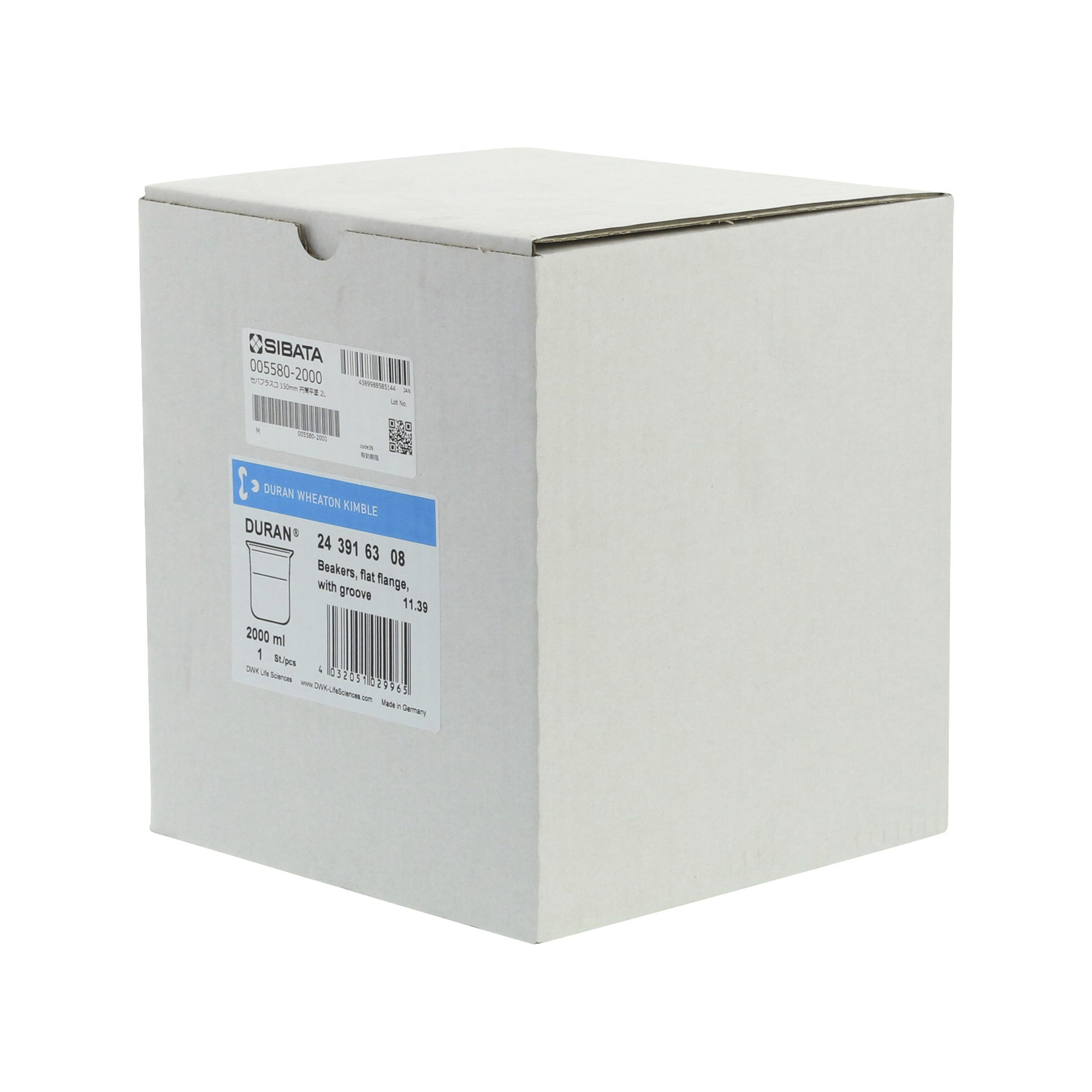 セパラブルフラスコ 円筒形 バンド式 DURANタイプ 150mm 2000mL