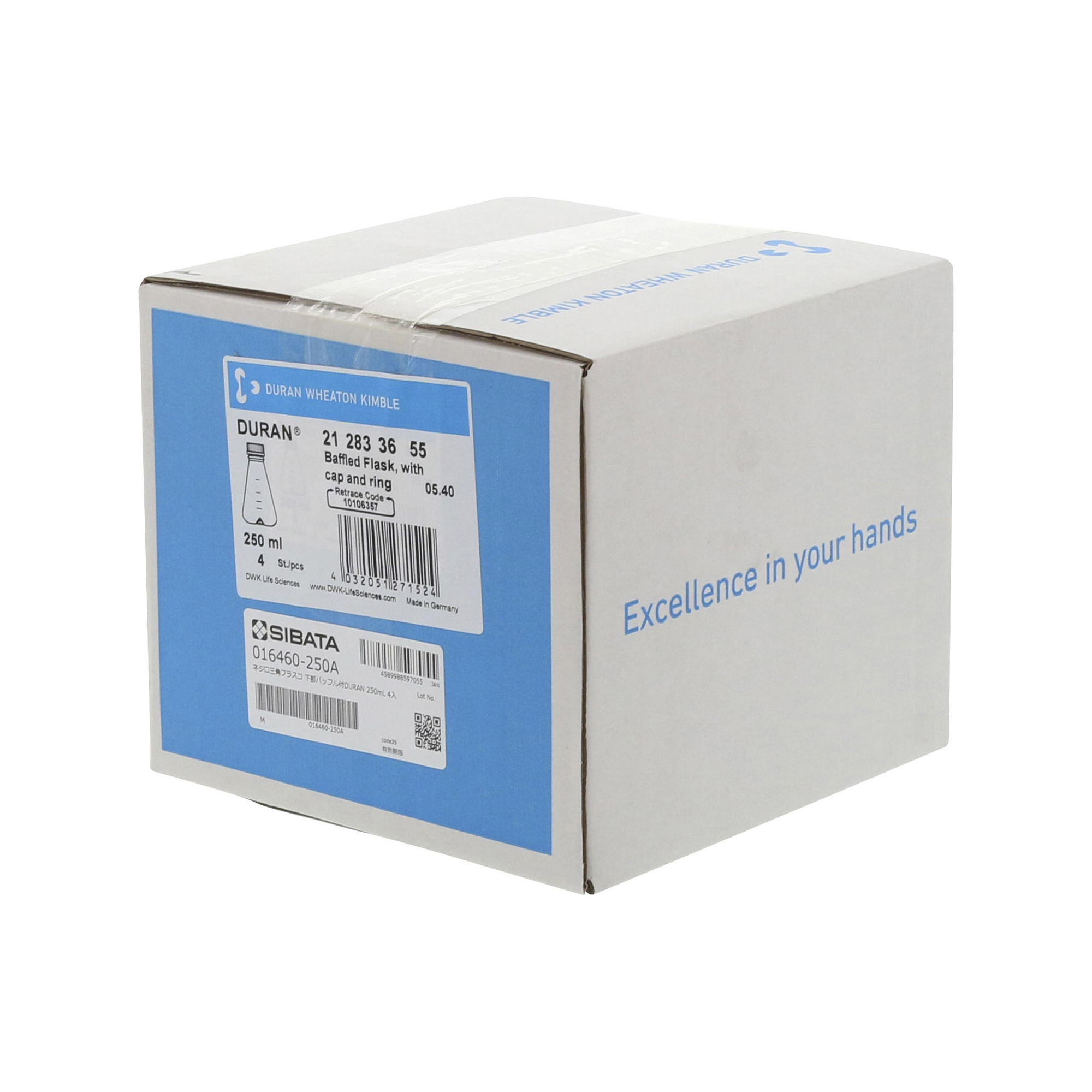 バッフル三角フラスコ メンブレンキャップ付 250mL 4入