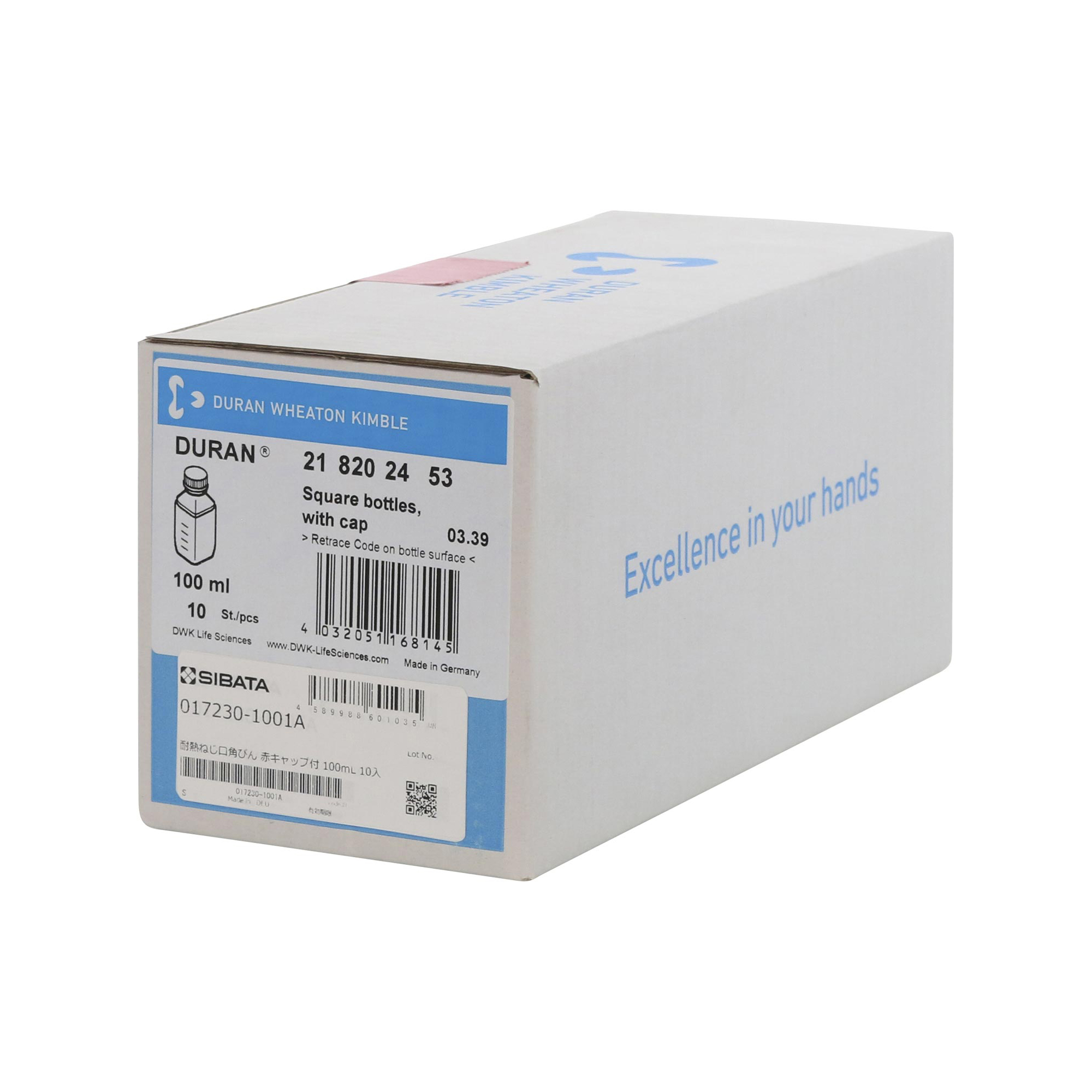 耐熱ねじ口角びん 赤キャップ付 100mL 10入