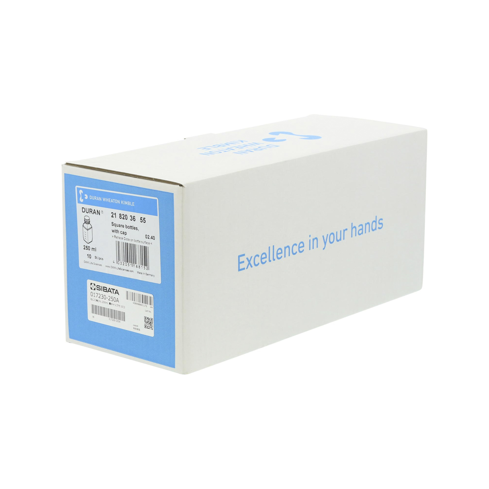 耐熱ねじ口角びん 青キャップ付 250mL 10入