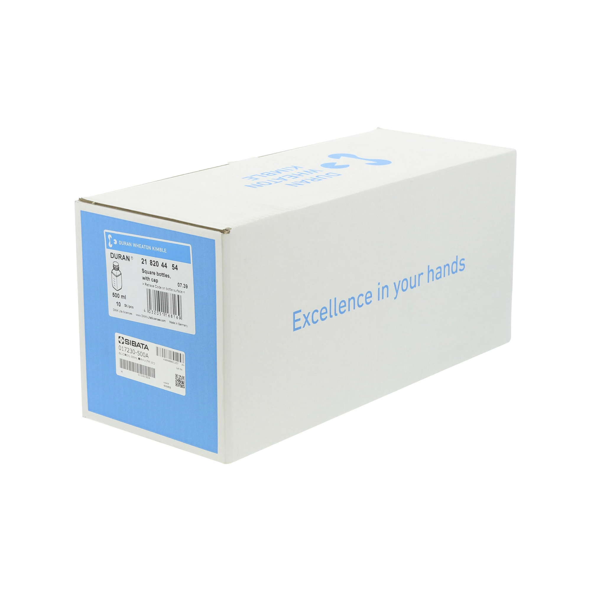 耐熱ねじ口角びん 青キャップ付 500mL 10入