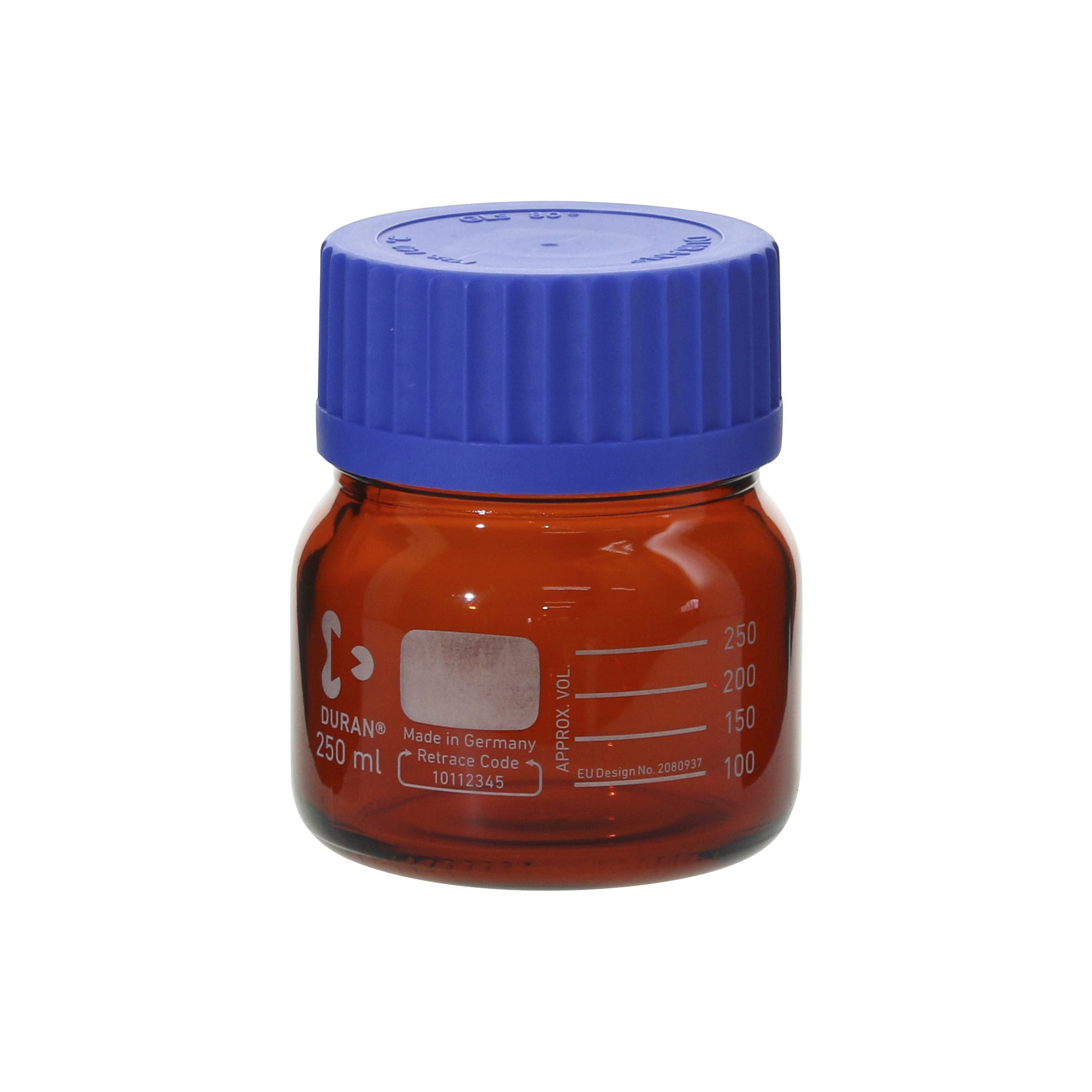 耐熱ねじ口びん 広口 茶褐色 青キャップ付 250mL 10入