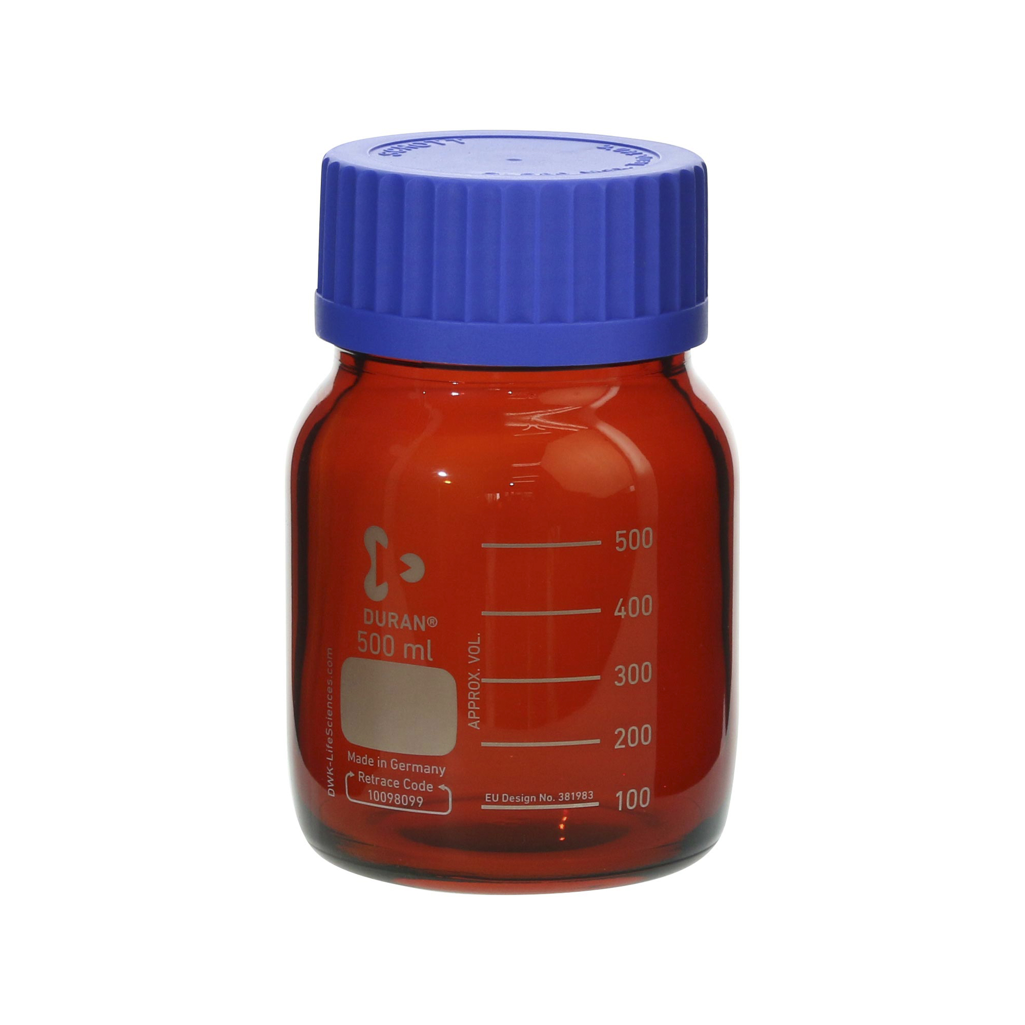 耐熱ねじ口びん 広口 茶褐色 青キャップ付 500mL 10入