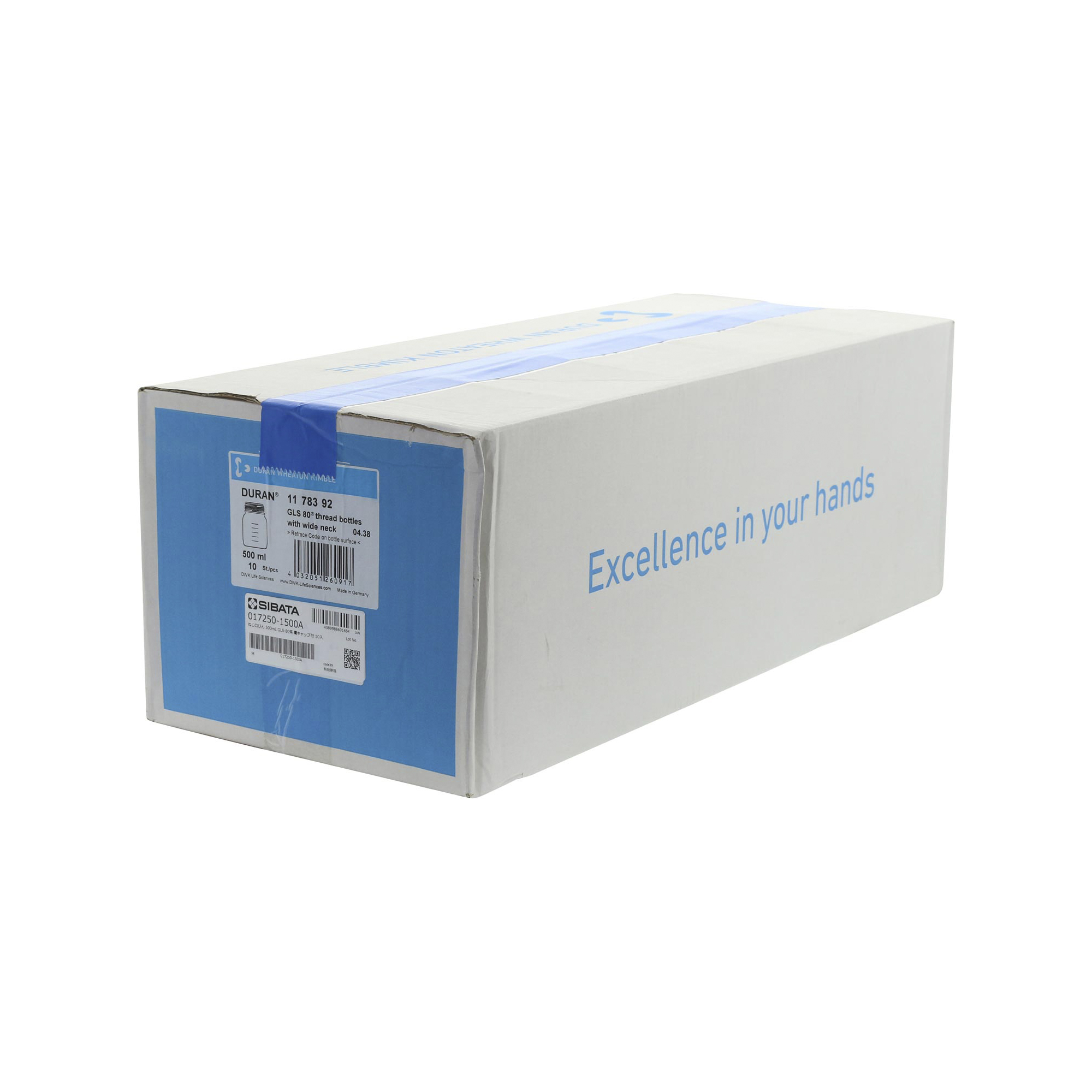 耐熱ねじ口びん 広口 茶褐色 青キャップ付 500mL 10入