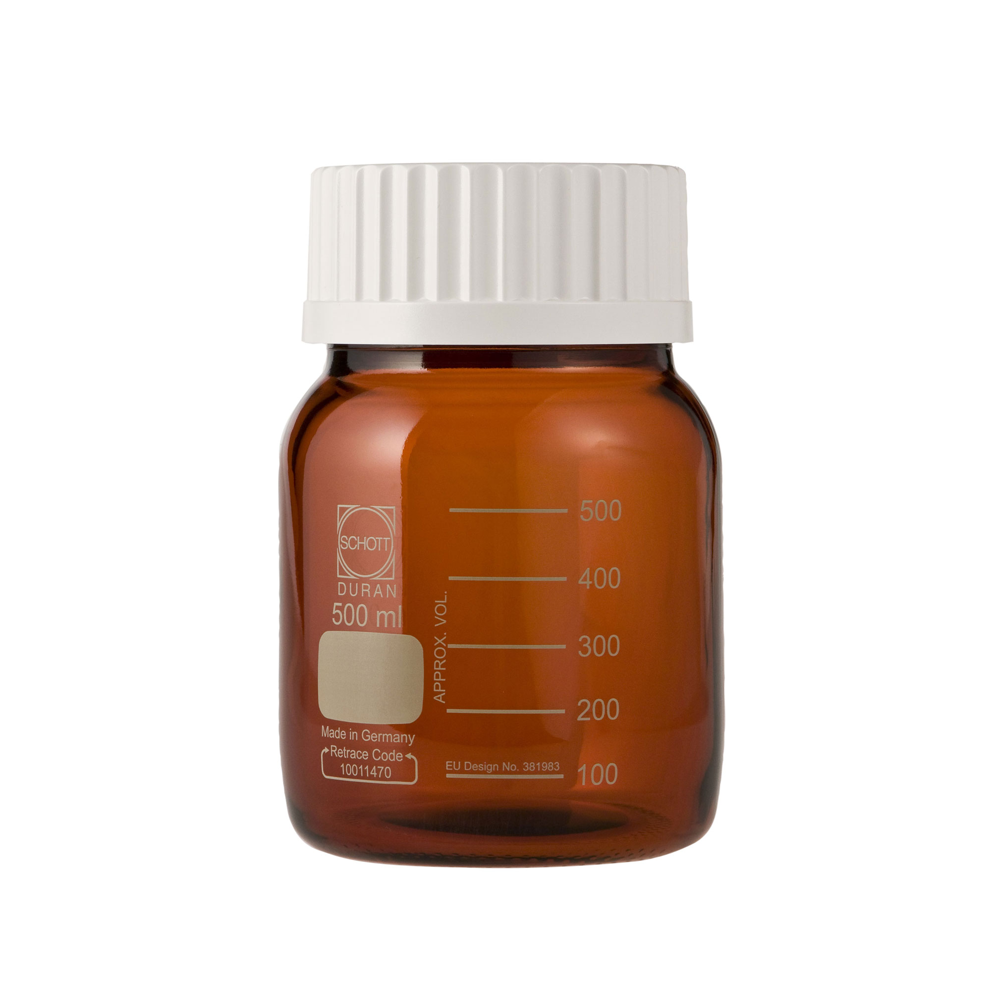 耐熱ねじ口びん 広口 茶褐色 白キャップ付 500mL 10入