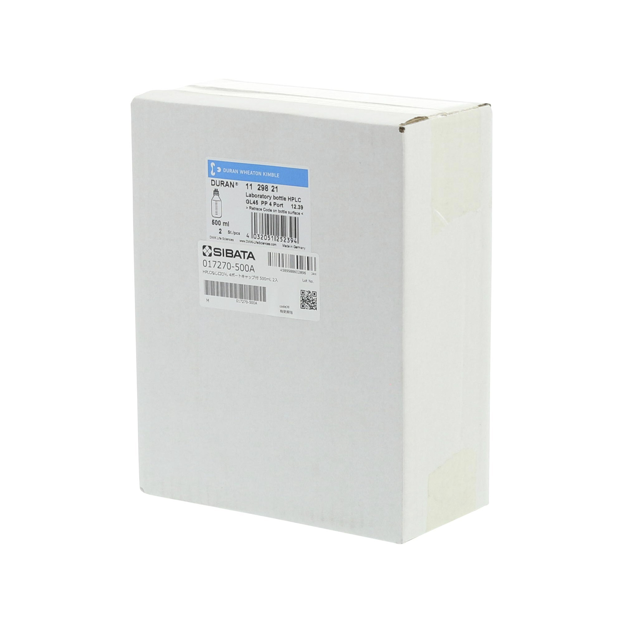 HPLCねじ口びん 4ポートキャップ付 500mL 2入